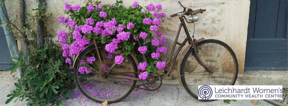 Bike and flowers outside Leichhardt Women's Community Health Centre